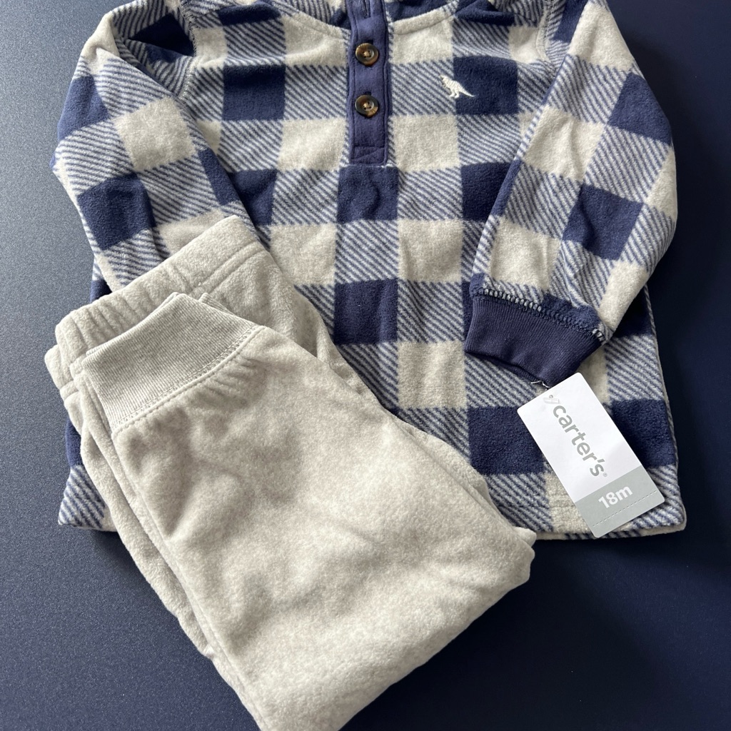 Carter's Baby Boys' 2-Piece Heather Plaid Fleece Pullover Top & Pants Set 18m